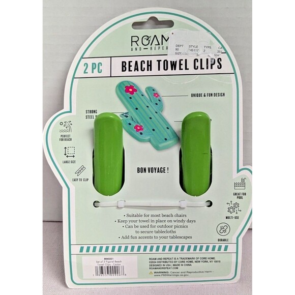 Cactus Figural Beach Towel Tablecloth Clips 5-in Green Pink 2-Piece Gift NEW - Picture 4 of 4